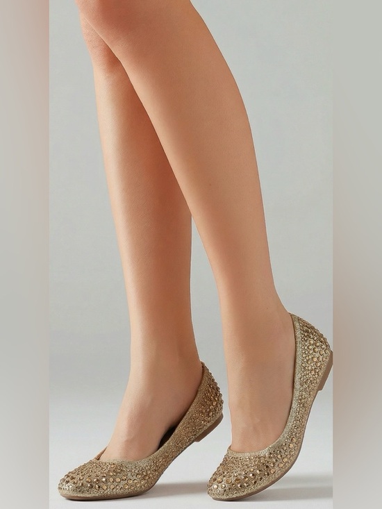 Lauren Lorraine Shoes - Lauren Lorraine Brea Nude Gold Ballet Embellished Glitter Flats Size 7 NIB